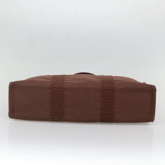 HERMES Her Line MM Tote Bag Canvas Brown Silver Auth bs28518 - Picture 6 of 16